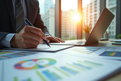 Professionnel analysant des graphiques financiers et rapports