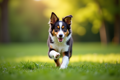 Chien berger australien jouant dans un parc vert