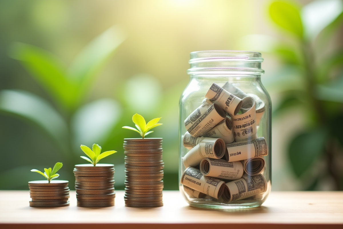 Rouleaux de bonds avec plantes vertes sur table en bois