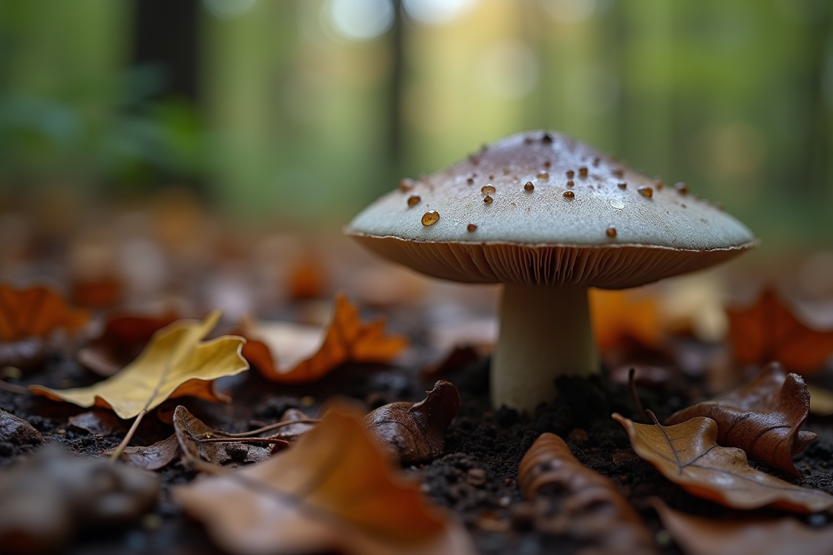 Chanterelle grise avec goutte d