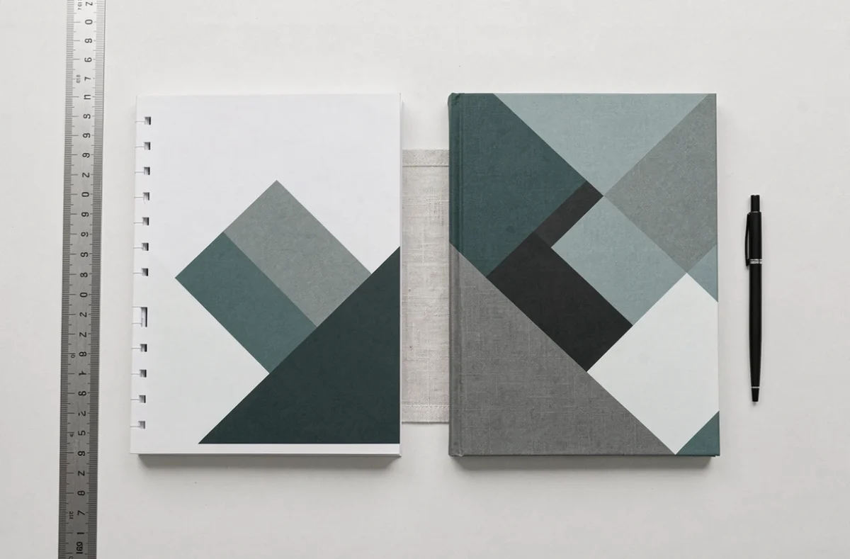 Comparaison côte à côte d'une brochure agrafée et d'un livret broché sur fond blanc
