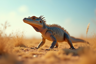 Dragon de komodo marchant dans la savane ensoleillee
