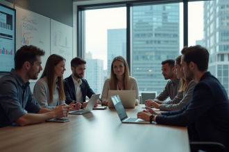Groupe de jeunes professionnels en réunion d'affaires