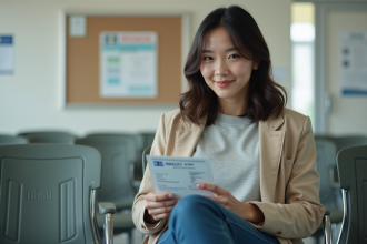 Femme souriante en attente de son permis de conduire