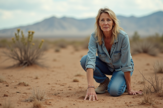 Femme en extérieur sur sol sec et craquelé