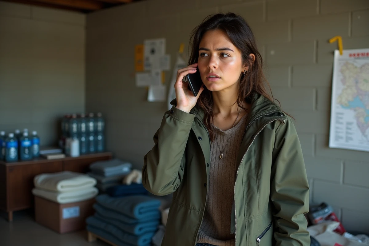 Jeune femme au téléphone dans un abri d