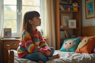 Jeune fille pensif dans sa chambre lumineuse