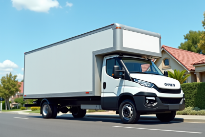 Camion de déménagement 12m3 stationné en rue ensoleillée