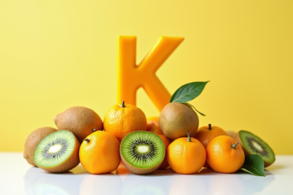 Variété de fruits frais commençant par K sur une table blanche