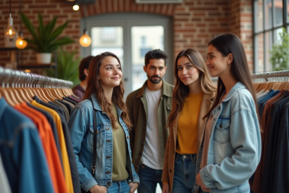 Groupe de jeunes adultes dans une boutique de mode urbaine