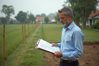 Homme d'âge moyen examinant une carte en plein air