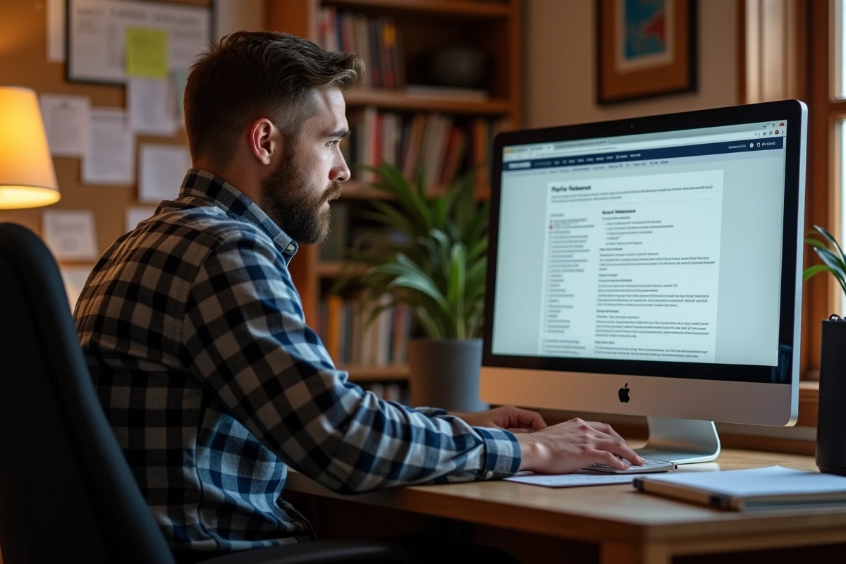 Homme au home study utilise un site de detection de plagiat