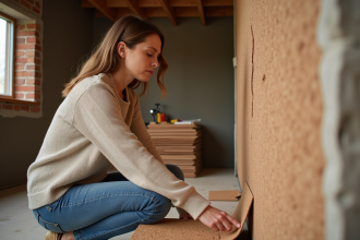 Femme inspectant une isolation en liège naturel