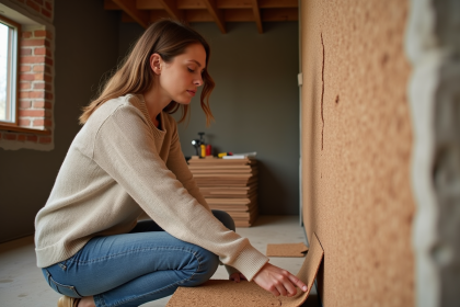 Femme inspectant une isolation en liège naturel