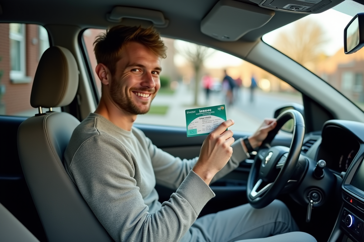 Jeune homme heureux avec son permis de conduire