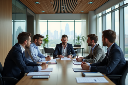 Groupe de managers en réunion d'entreprise moderne