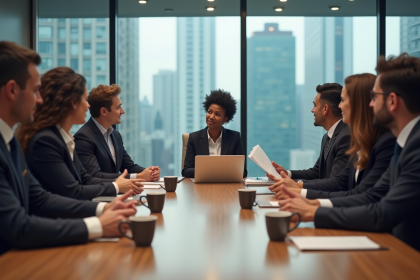 Groupe divers d'adultes en réunion de travail